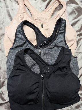 Front Zip Sports Bra Trio - Black, Gray, Blush